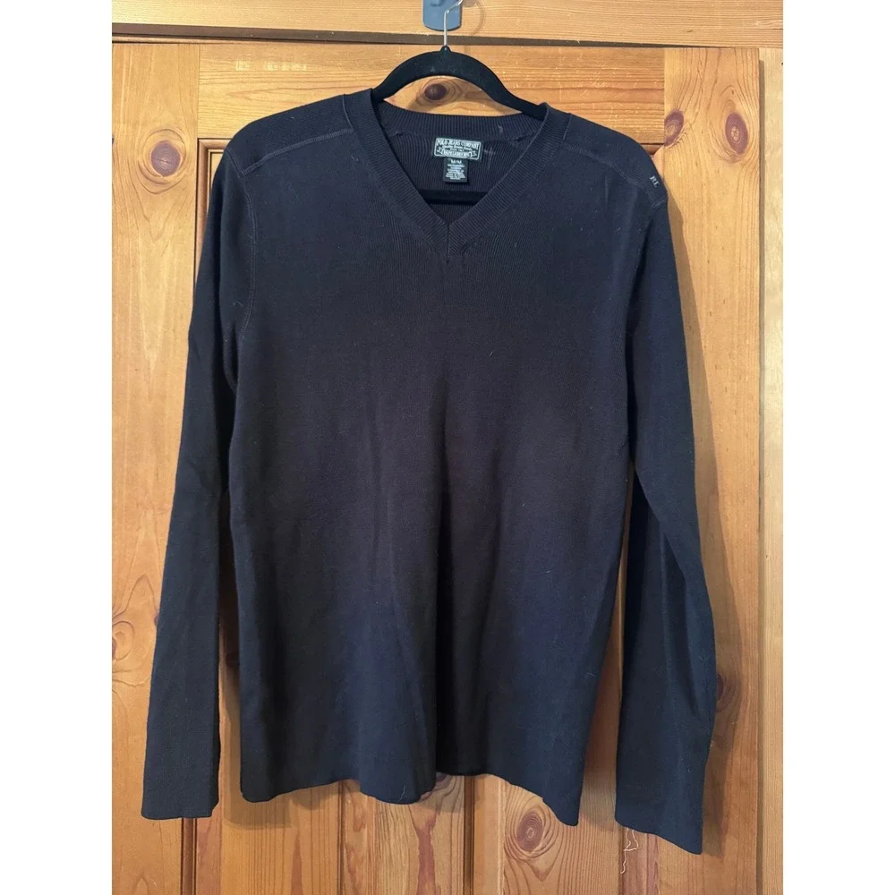 Polo Jeans Co Ralph Lauren V-Neck Sweater M Black Cotton Knit Preppy Minimalist